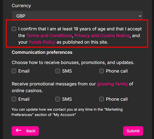 Agree to terms and conditions